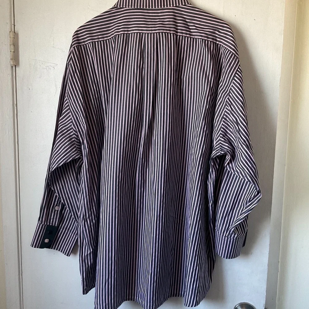 Steven Land Dress Shirt Pink and Black Stripes 100‎ % Cotton Unique Rare XXL